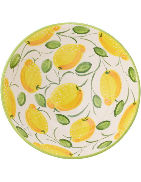 Grand Saladier style méditerranéen Rond 40 cm Céramique Vert Jaune Motif citrons Zest