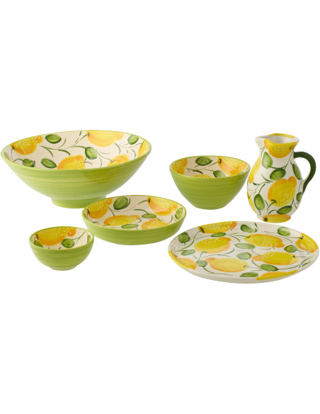 Grand Saladier style méditerranéen Rond 40 cm Céramique Vert Jaune Motif citrons Zest