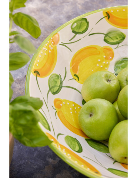 Grand Saladier style méditerranéen Rond 40 cm Céramique Vert Jaune Motif citrons Zest