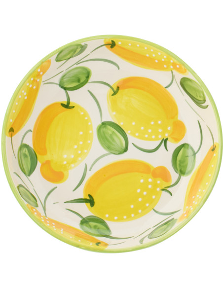 Grande Assiette creuse style méditerranéen Ronde 25 cm Céramique Vert Jaune Motif citrons Zest