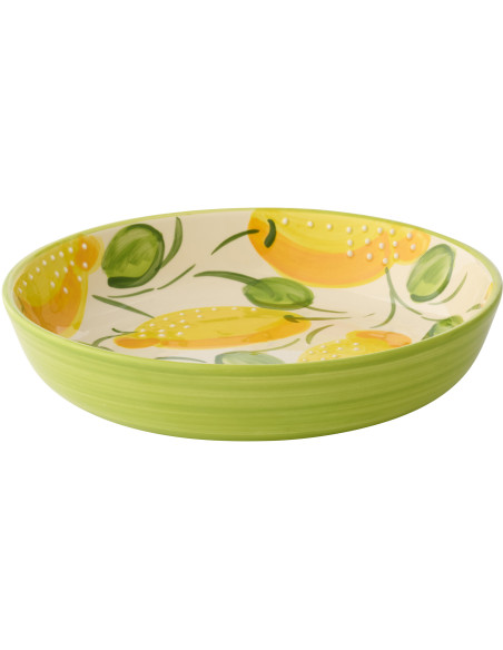 Grande Assiette creuse style méditerranéen Ronde 25 cm Céramique Vert Jaune Motif citrons Zest
