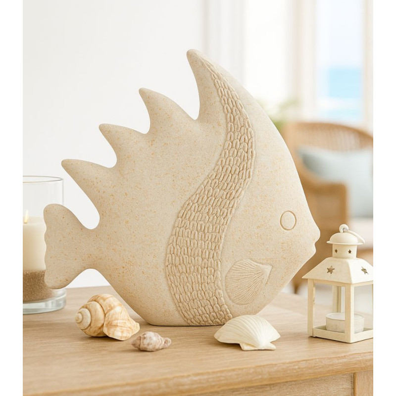 Statuette déco bord de mer Poisson 25 cm Résine Beige Pesce 