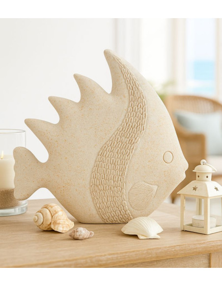 Statuette déco bord de mer Poisson 25 cm Résine Beige Pesce 