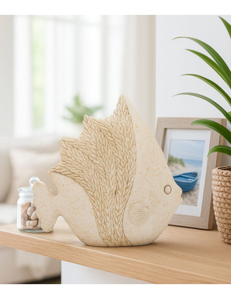 Statuette déco bord de mer Poisson 16 cm Résine Beige Pesce 