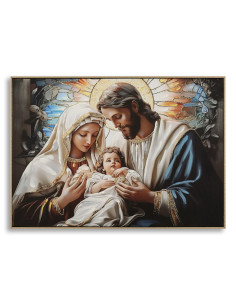 Grande Toile murale peinte religieuse nativité Cadre doré 102x72 Finition laquée Nativita 
