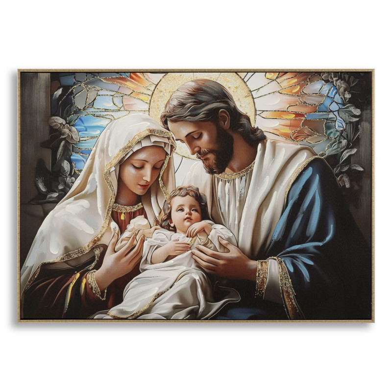 Grande Toile murale peinte religieuse nativité Cadre doré 102x72 Finition laquée Nativita 