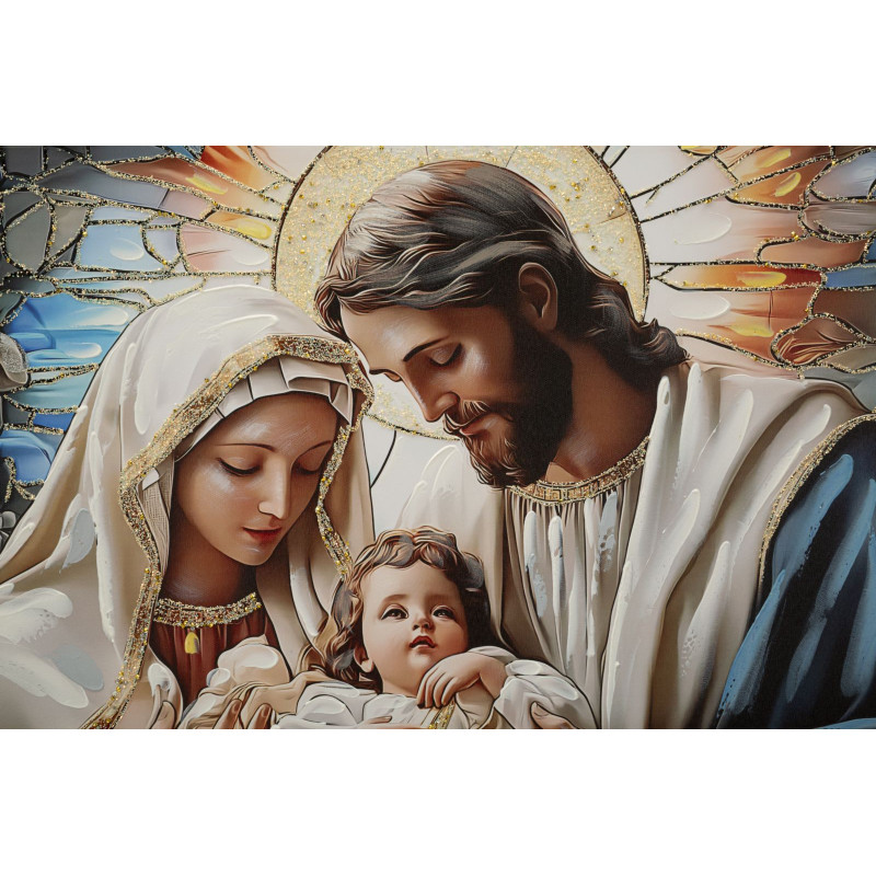 Grande Toile murale peinte religieuse nativité Cadre doré 102x72 Finition laquée Nativita 