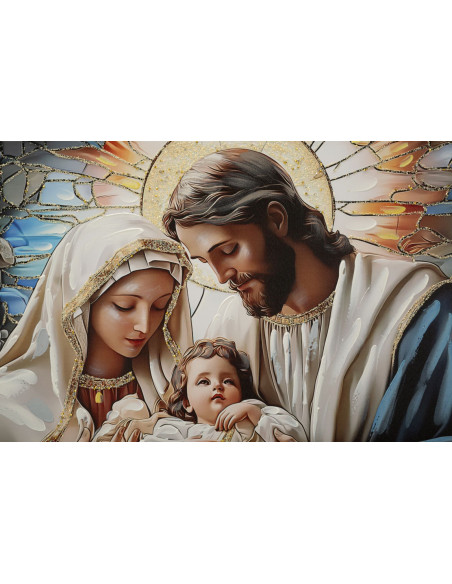 Grande Toile murale peinte religieuse nativité Cadre doré 102x72 Finition laquée Nativita 