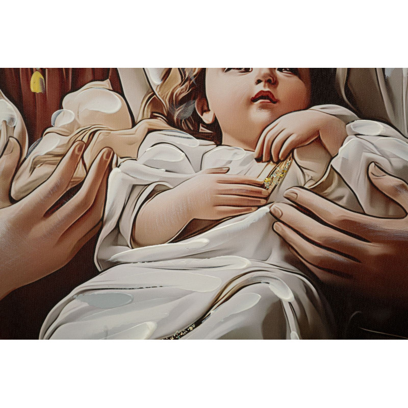 Grande Toile murale peinte religieuse nativité Cadre doré 102x72 Finition laquée Nativita 