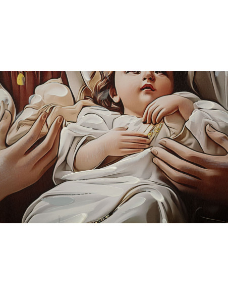 Grande Toile murale peinte religieuse nativité Cadre doré 102x72 Finition laquée Nativita 