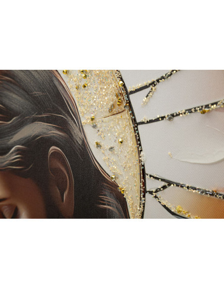 Grande Toile murale peinte religieuse nativité Cadre doré 102x72 Finition laquée Nativita 