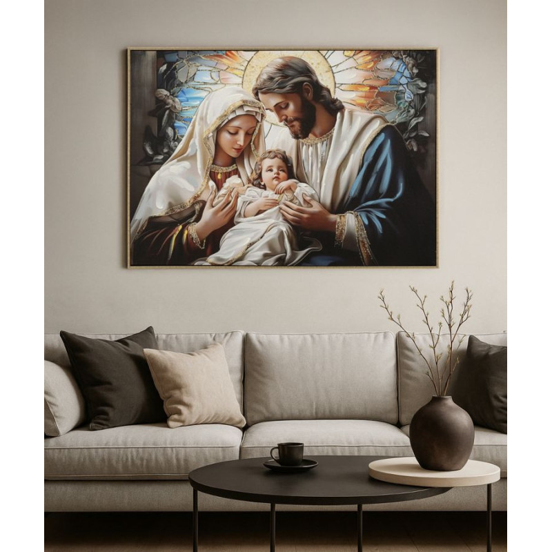 Grande Toile murale peinte religieuse nativité Cadre doré 102x72 Finition laquée Nativita 