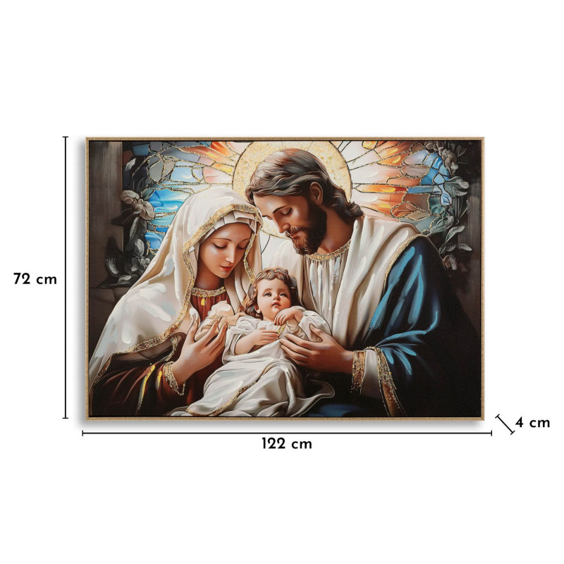 Grande Toile murale peinte religieuse nativité Cadre doré 102x72 Finition laquée Nativita 
