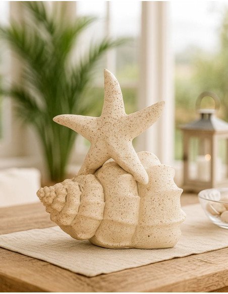 Décoration à poser bord de mer Étoile & Coquillage H 21 cm Résine Beige Marina 
