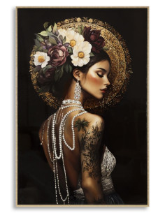 Toile murale peinte style baroque moderne Femme Cadre doré 62x92 Finition laquée Persian A 