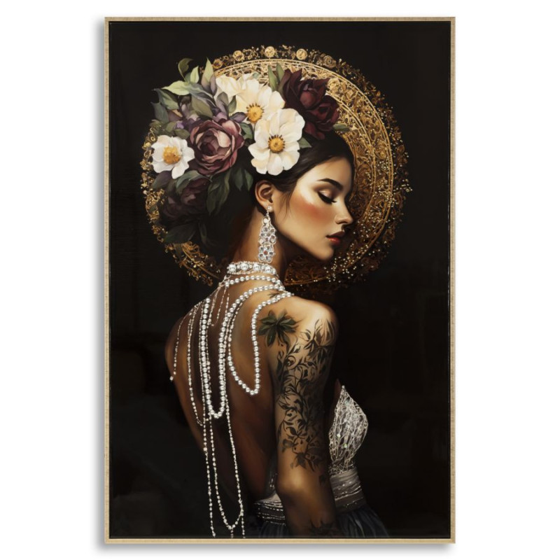 Toile murale peinte style baroque moderne Femme Cadre doré 62x92 Finition laquée Persian A 