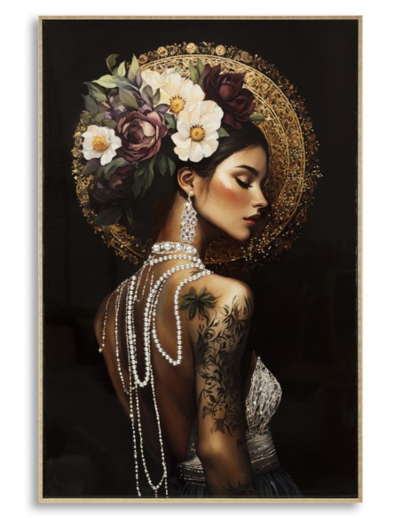 Toile murale peinte style baroque moderne Femme Cadre doré 62x92 Finition laquée Persian A 