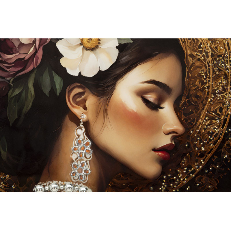 Toile murale peinte style baroque moderne Femme Cadre doré 62x92 Finition laquée Persian A 