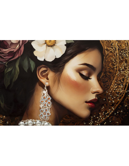 Toile murale peinte style baroque moderne Femme Cadre doré 62x92 Finition laquée Persian A 