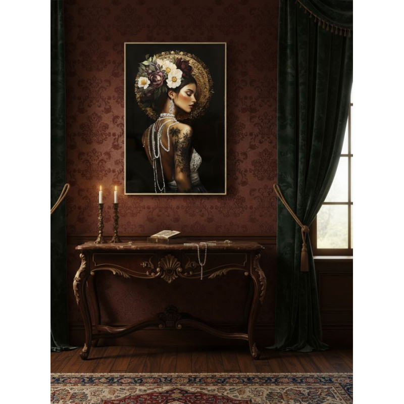 Toile murale peinte style baroque moderne Femme Cadre doré 62x92 Finition laquée Persian A 