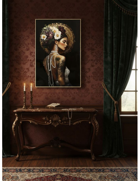 Toile murale peinte style baroque moderne Femme Cadre doré 62x92 Finition laquée Persian A 