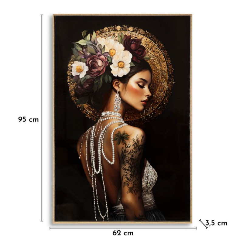 Toile murale peinte style baroque moderne Femme Cadre doré 62x92 Finition laquée Persian A 