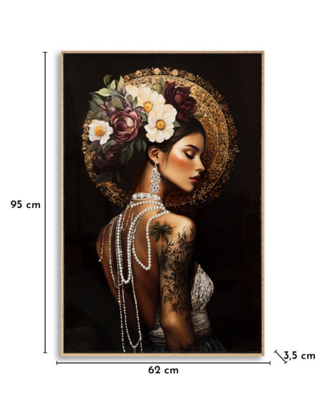 Toile murale peinte style baroque moderne Femme Cadre doré 62x92 Finition laquée Persian A 