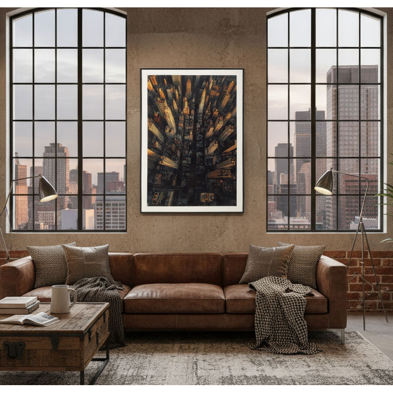 Grande Toile murale imprimée style urbain Cadre noir 72x102 Finition laquée New York A 