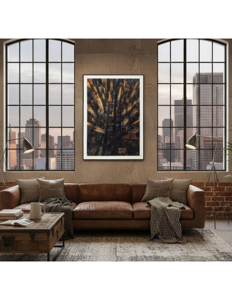 Grande Toile murale imprimée style urbain Cadre noir 72x102 Finition laquée New York A 