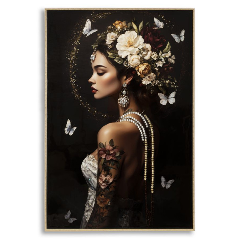 Toile murale peinte style baroque moderne Femme Cadre doré 62x92 Finition laquée Persian B 