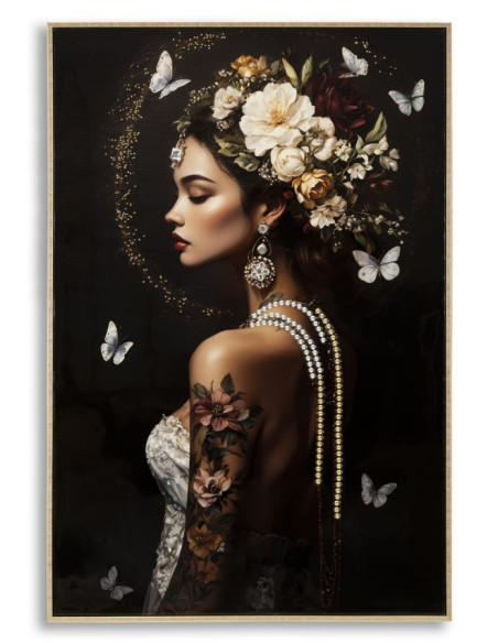 Toile murale peinte style baroque moderne Femme Cadre doré 62x92 Finition laquée Persian B 