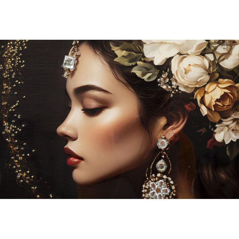 Toile murale peinte style baroque moderne Femme Cadre doré 62x92 Finition laquée Persian B 