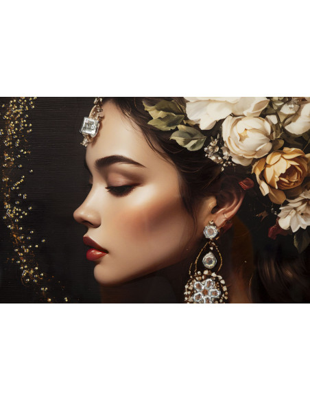 Toile murale peinte style baroque moderne Femme Cadre doré 62x92 Finition laquée Persian B 