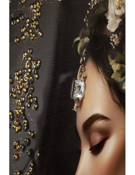 Toile murale peinte style baroque moderne Femme Cadre doré 62x92 Finition laquée Persian B 