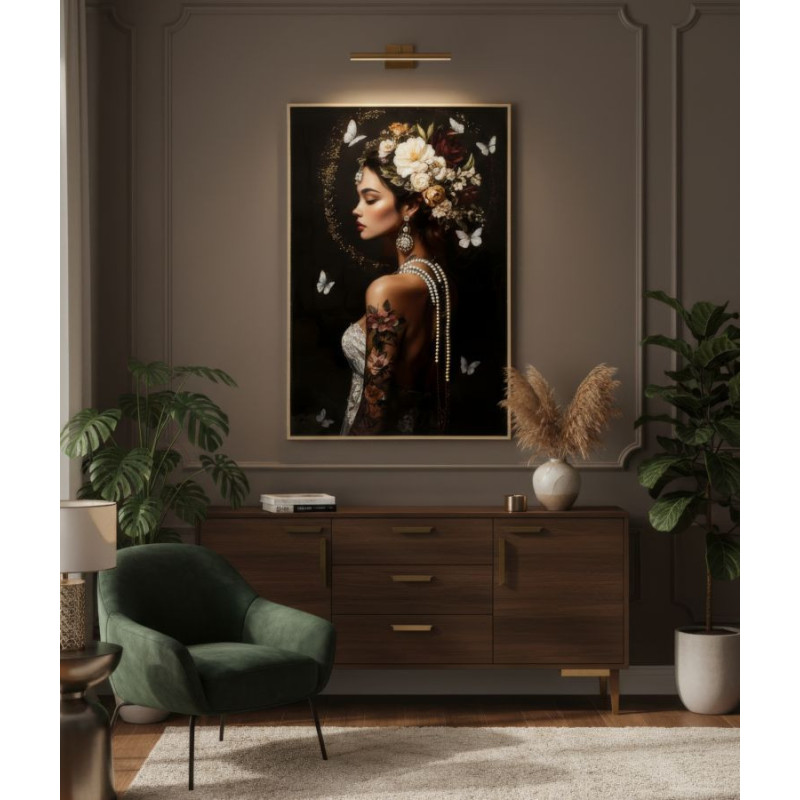 Toile murale peinte style baroque moderne Femme Cadre doré 62x92 Finition laquée Persian B 