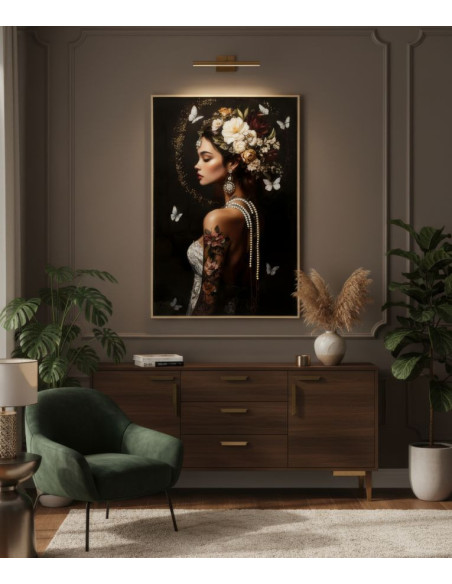 Toile murale peinte style baroque moderne Femme Cadre doré 62x92 Finition laquée Persian B 