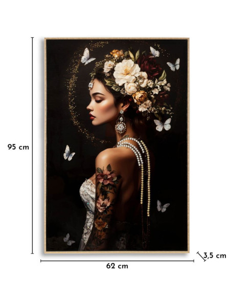 Toile murale peinte style baroque moderne Femme Cadre doré 62x92 Finition laquée Persian B 