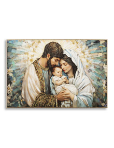 Grand Toile murale peinte religieuse nativité Cadre doré 122x82 Finition laquée Nativita 