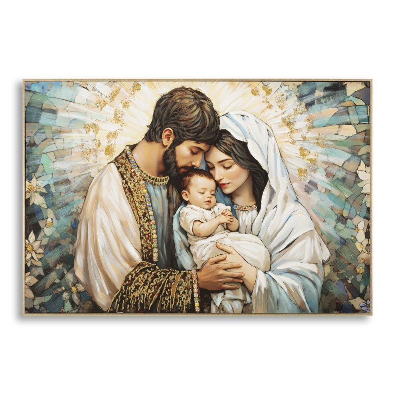 Grand Toile murale peinte religieuse nativité Cadre doré 122x82 Finition laquée Nativita 