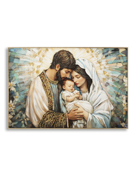 Grand Toile murale peinte religieuse nativité Cadre doré 122x82 Finition laquée Nativita 