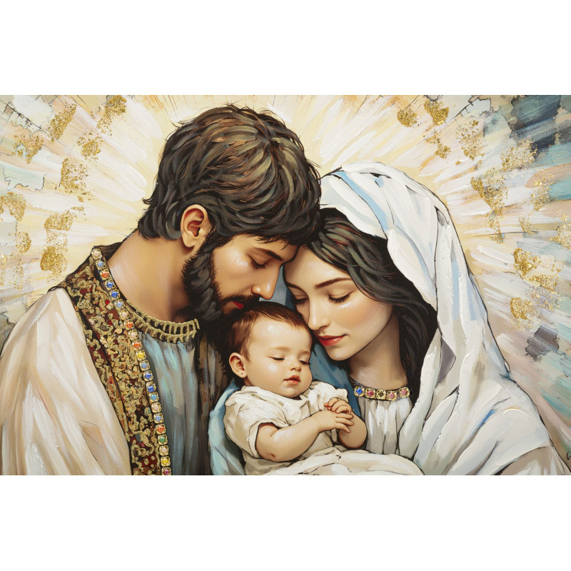 Grand Toile murale peinte religieuse nativité Cadre doré 122x82 Finition laquée Nativita 