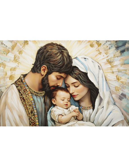 Grand Toile murale peinte religieuse nativité Cadre doré 122x82 Finition laquée Nativita 