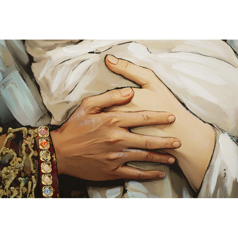 Grand Toile murale peinte religieuse nativité Cadre doré 122x82 Finition laquée Nativita 