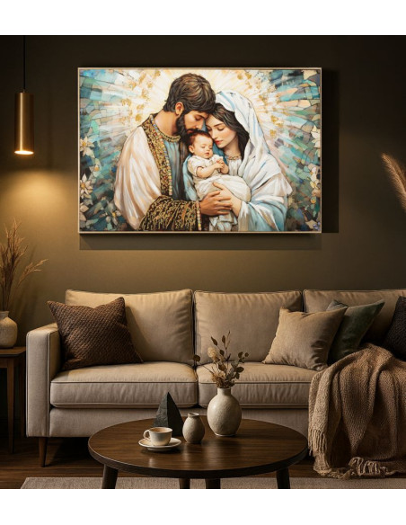 Grand Toile murale peinte religieuse nativité Cadre doré 122x82 Finition laquée Nativita 