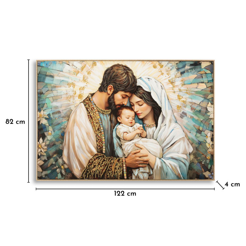 Grand Toile murale peinte religieuse nativité Cadre doré 122x82 Finition laquée Nativita 
