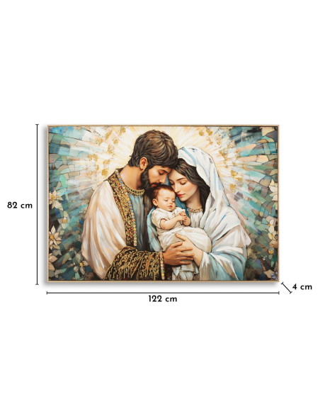 Grand Toile murale peinte religieuse nativité Cadre doré 122x82 Finition laquée Nativita 