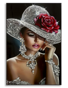 Grande Toile murale peinte Femme glamour Cadre noir 102x152 Finition laquée Orleans A 