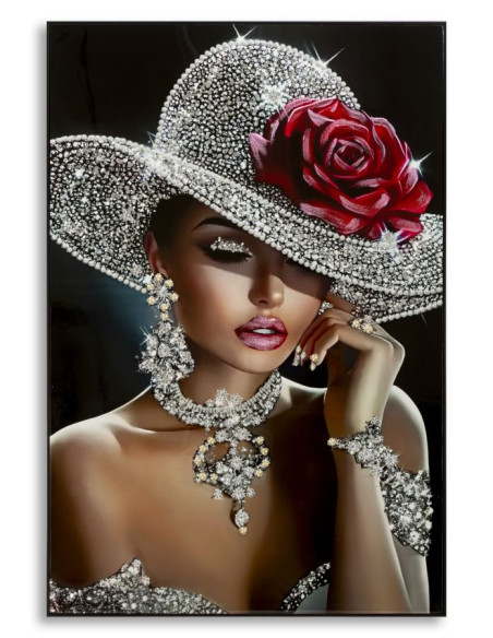 Grande Toile murale peinte Femme glamour Cadre noir 102x152 Finition laquée Orleans A 