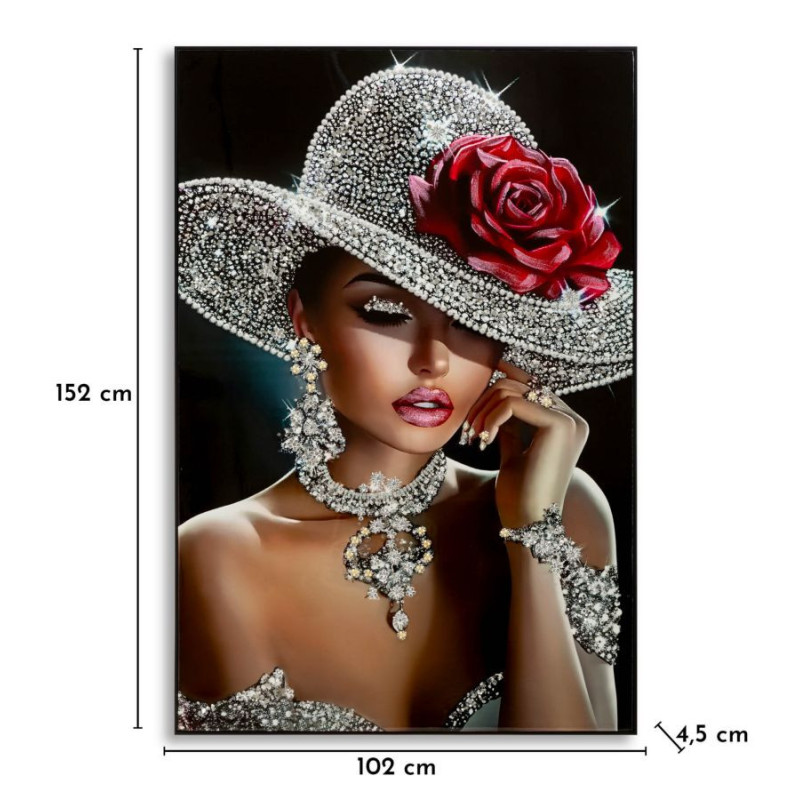 Grande Toile murale peinte Femme glamour Cadre noir 102x152 Finition laquée Orleans A 