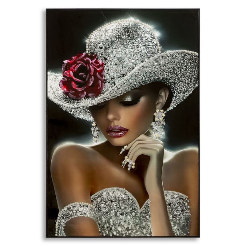 Grande Toile murale peinte Femme glamour Cadre noir 102x152 Finition laquée Orleans B 